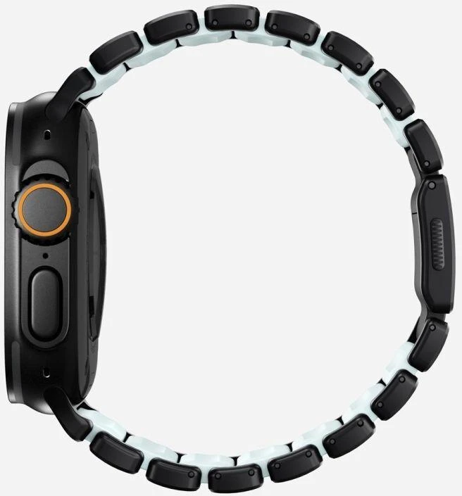 Nomad Stratos dirželis, juodo titano, švytinti ledinė mėlyna, FKM, Apple Watch 45/46/49 mm