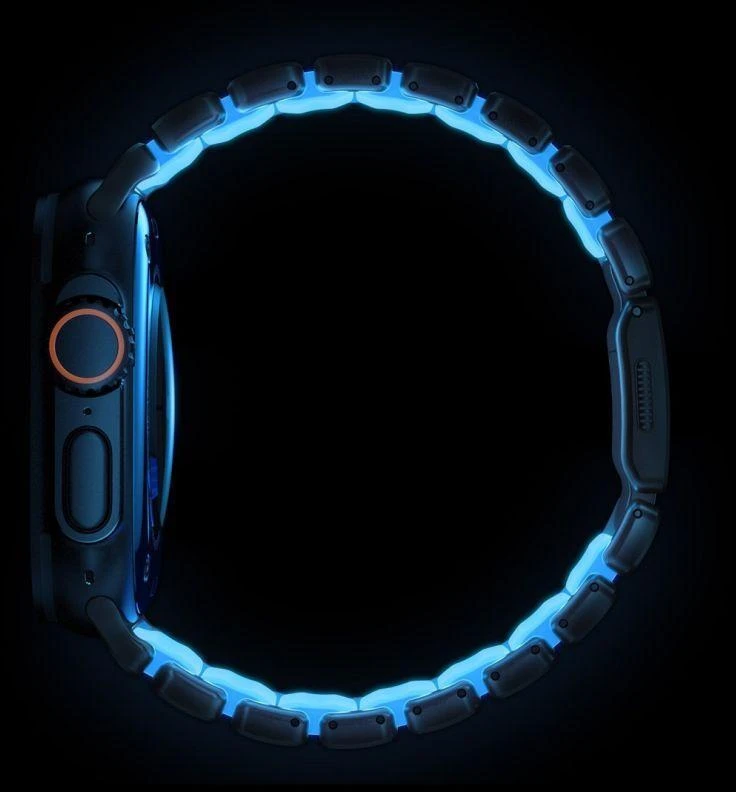Nomad Stratos dirželis, juodo titano, švytinti ledinė mėlyna, FKM, Apple Watch 45/46/49 mm