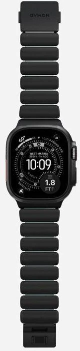 Nomad Stratos dirželis, juodo titano, švytinti ledinė mėlyna, FKM, Apple Watch 45/46/49 mm