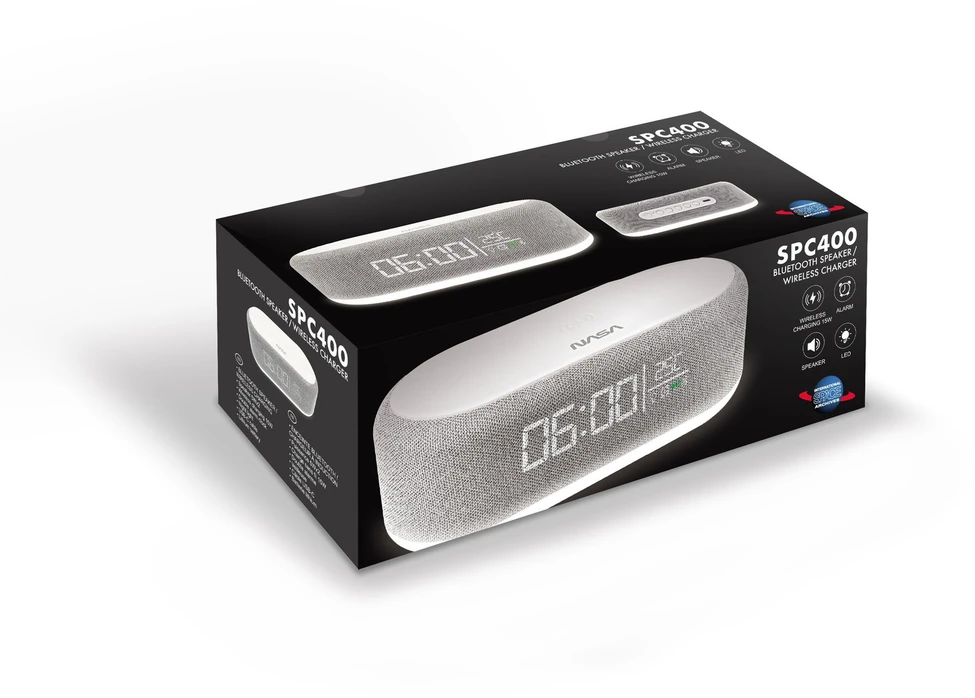 Garsiakalbis Bluetooth Laikrodis Įkroviklis Indukcinė Qi Lampa Led Alarm Nasa Spc400 / Nasa Spc400