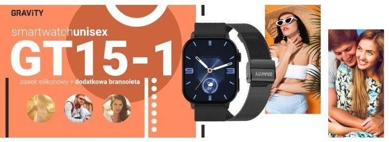 Išmanusis laikrodis UNISEX GRAVITY GT15-1 - ROZMOWY BLUETOOTH, DODATKOWY PASEK (sg029a)