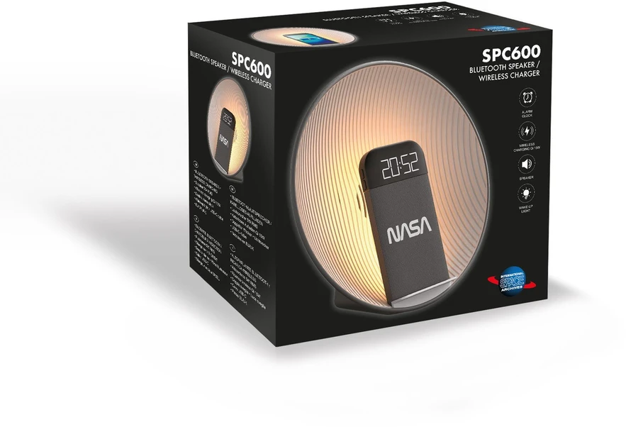 NASA SPC600 belaidis garsiakalbis su žadintuvu ir belaidžiu įkrovikliu