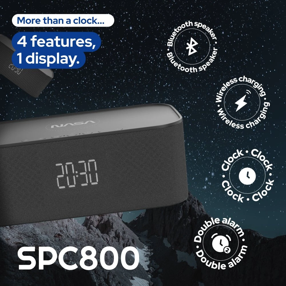 Žadintuvas su „Bluetooth“ garsiakalbiu ir belaidžiu įkrovimu NASA SPC800