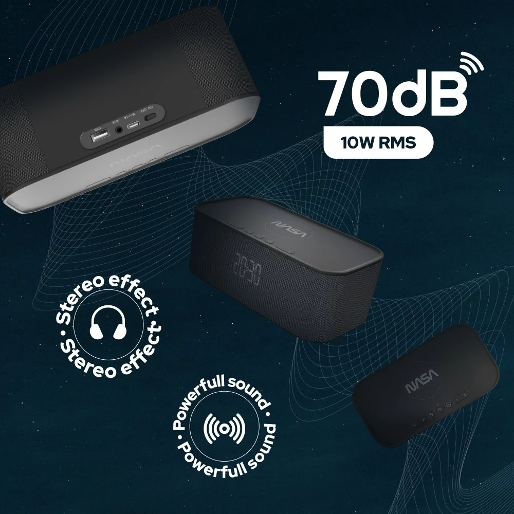 Žadintuvas su „Bluetooth“ garsiakalbiu ir belaidžiu įkrovimu NASA SPC800