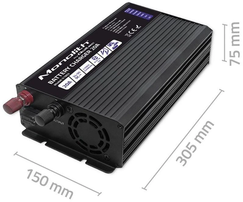 Qoltec Intelligent kroviklis Monolith LiFePO4 AGM GEL SLA akumuliatoriams | 20A | 24V