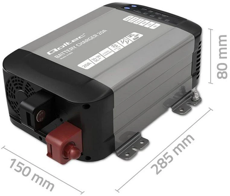 Qoltec Intelligent kroviklis Monolith LiFePO4 AGM GEL SLA akumuliatoriams | 20A | 24V