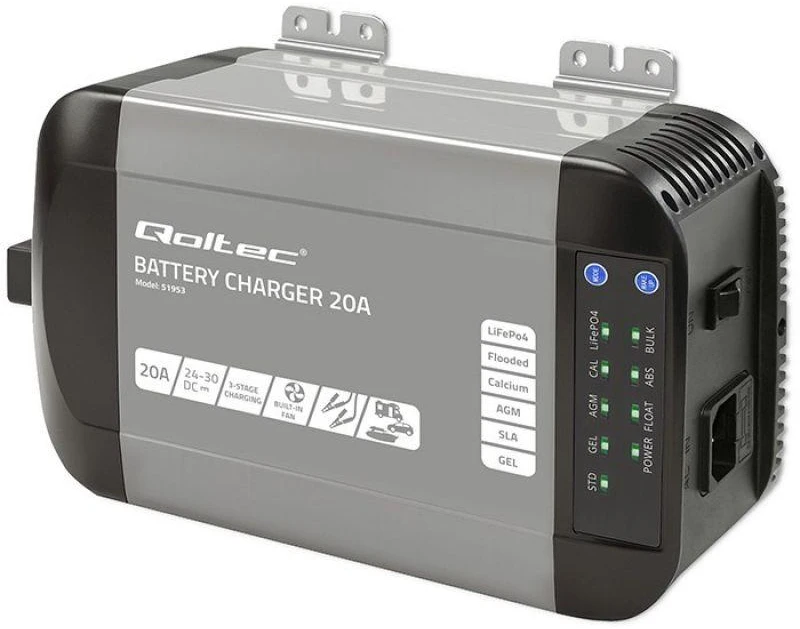 Qoltec Intelligent kroviklis Monolith LiFePO4 AGM GEL SLA akumuliatoriams | 20A | 24V