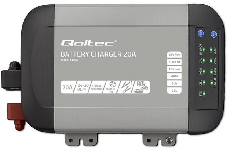 Qoltec Intelligent kroviklis Monolith LiFePO4 AGM GEL SLA akumuliatoriams | 20A | 24V