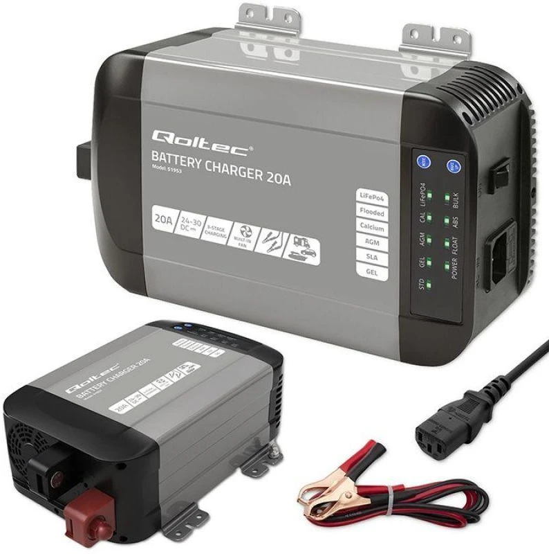 Qoltec Intelligent kroviklis Monolith LiFePO4 AGM GEL SLA akumuliatoriams | 20A | 24V