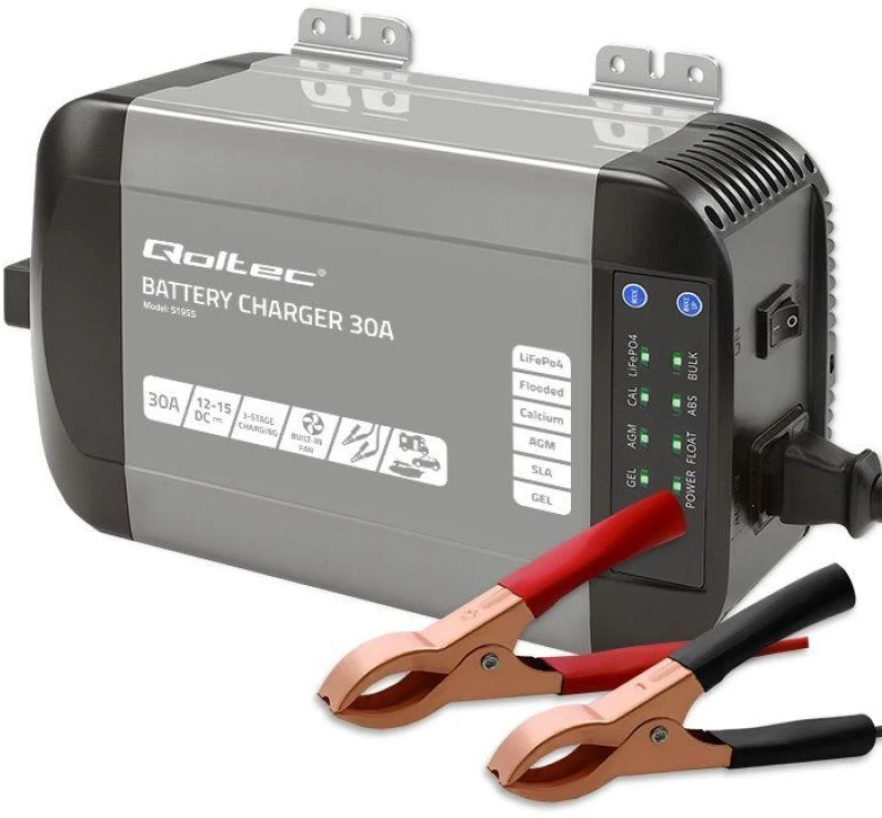 QOLTEC 51955 Smart Monolith įkroviklis LiFePO4 AGM GEL SLA akumuliatoriams / 30A / 12V