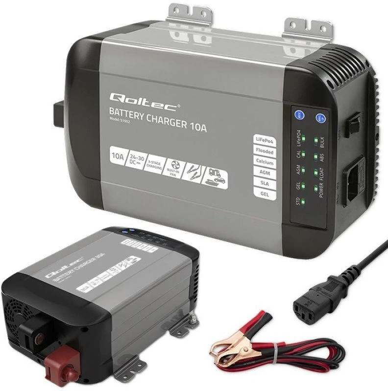 QOLTEC 51955 Smart Monolith įkroviklis LiFePO4 AGM GEL SLA akumuliatoriams / 30A / 12V