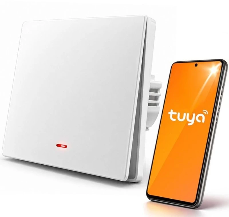 Qoltec 52719 Išmanusis vieno kanalo šviesos jungiklis | Wi-Fi | Laikmatis | Tuya | Smart life | Baltas