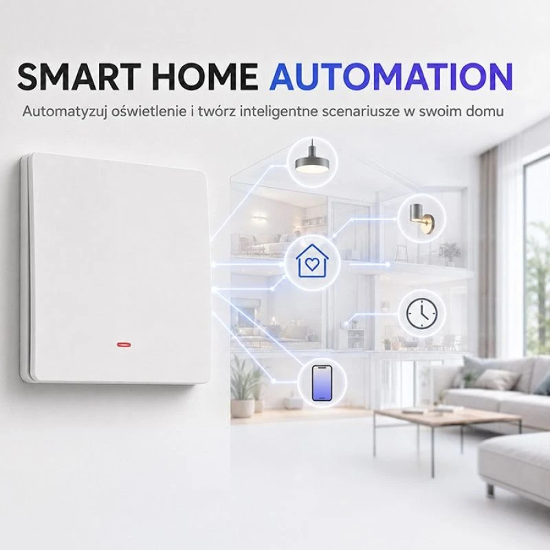 Qoltec 52719 Išmanusis vieno kanalo šviesos jungiklis | Wi-Fi | Laikmatis | Tuya | Smart life | Baltas