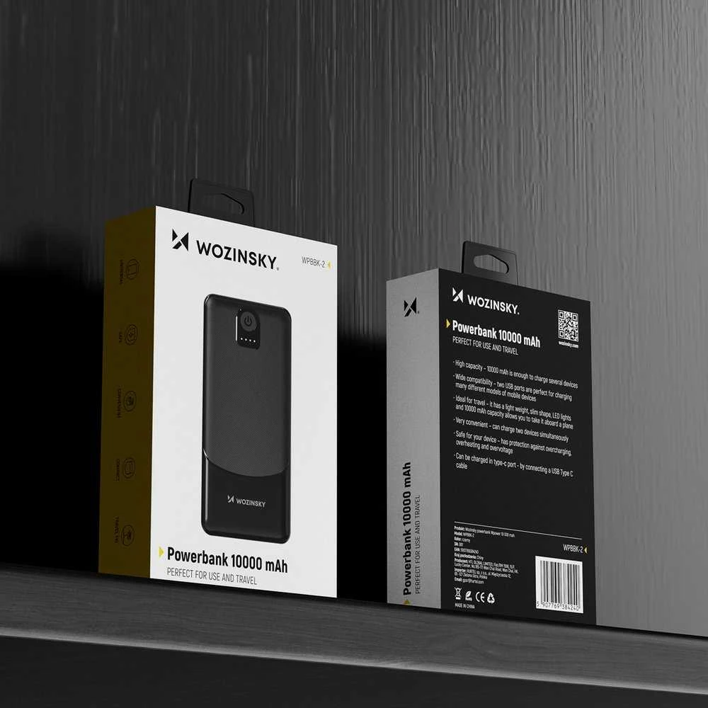 Wozinsky Wpower WPBBK-2 10000mAh Power Bank – juodos spalvos