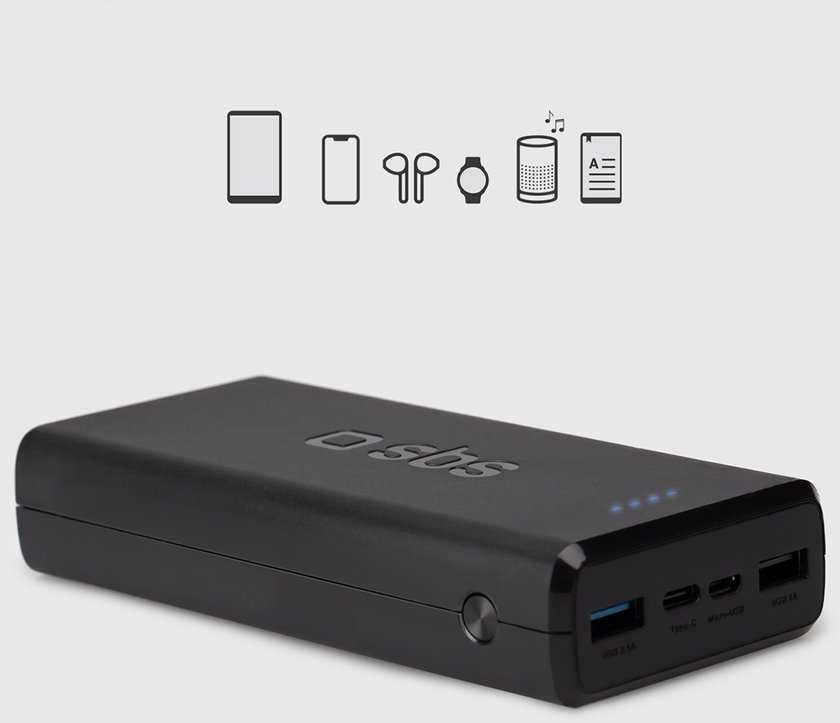Power Bank 20.000 mAh Greitas įkrovimas, 2 USB By SBS Juodas