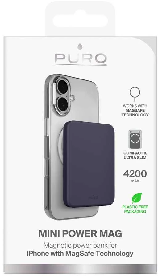 Puro 4200mAh itin plonas „MagSafe“ USB-C suderinamas išorinis akumuliatorius – pilkas