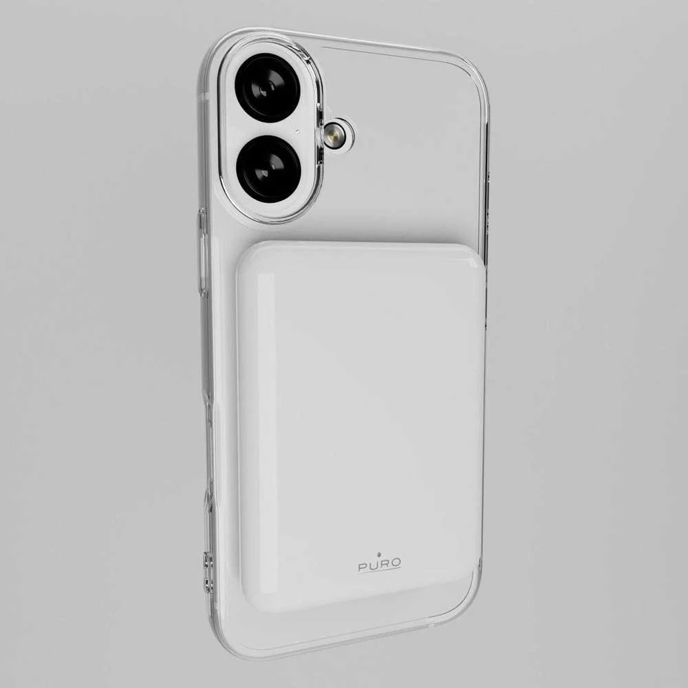 Išorinė baterija Puro „Power Mag“ 5000mAh 20W su maitinimo šaltiniu, USB-C, baltos spalvos