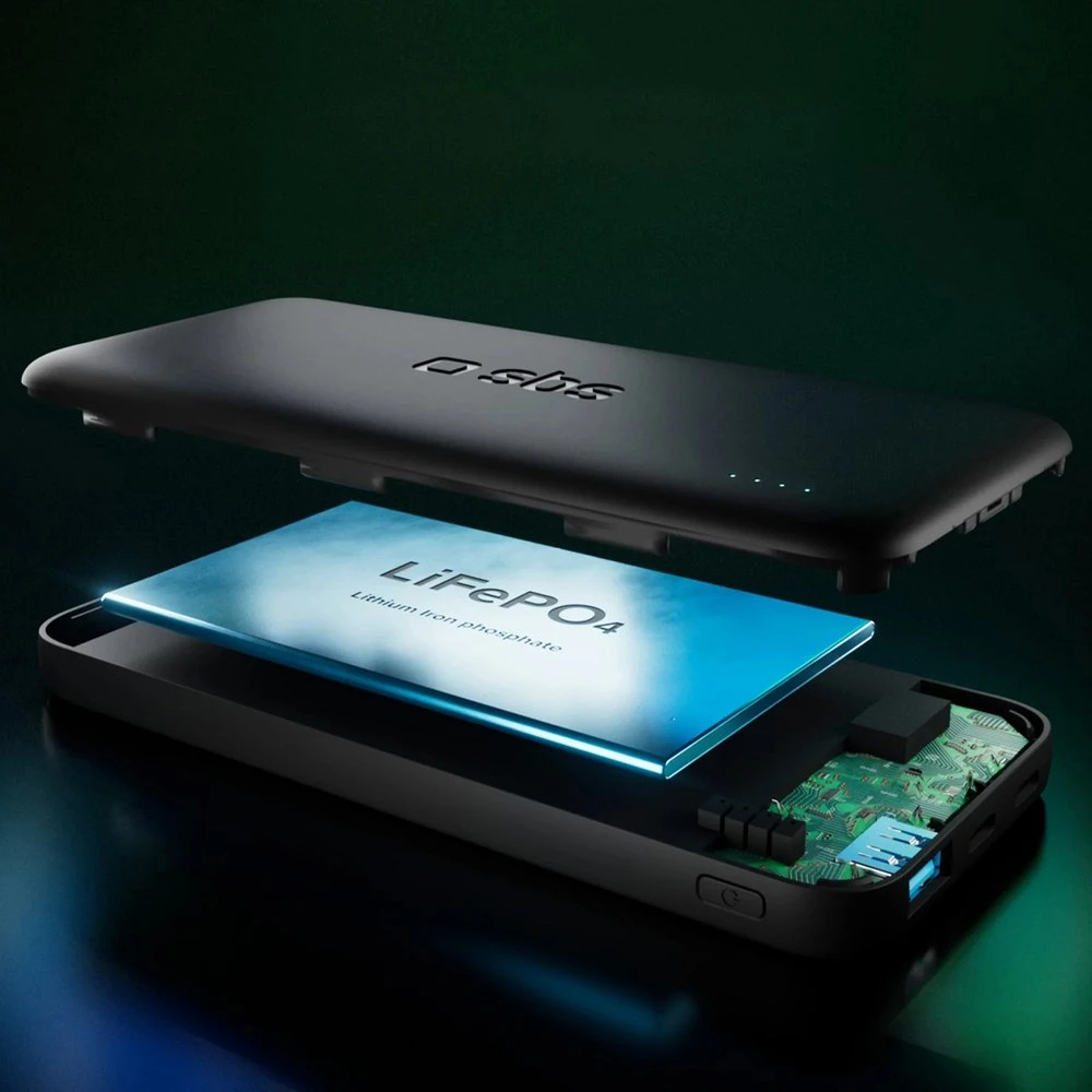 SBS Infinity išorinė baterija 10000mAh 10W LiFePo₄ USB-A USB-C - Juodas
