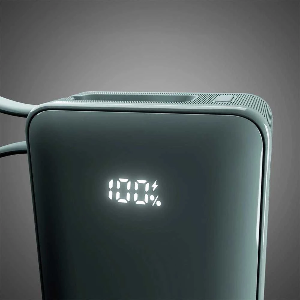 Išorinė baterija SBS 10000 mAh 20W su integruotu USB-C laidu ir skaitmeniniu ekranu - pilka