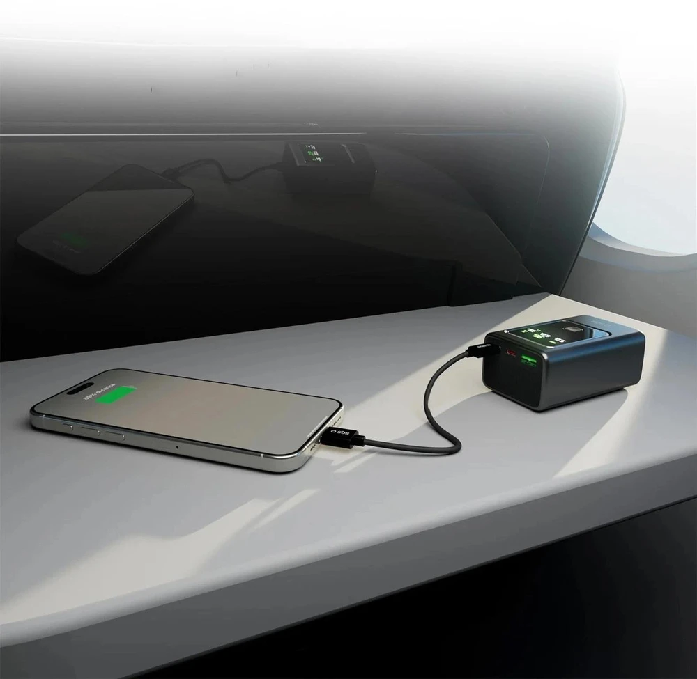 Išorinė baterija SBS 10000mAh PD 35W su LCD ekranu - pilka