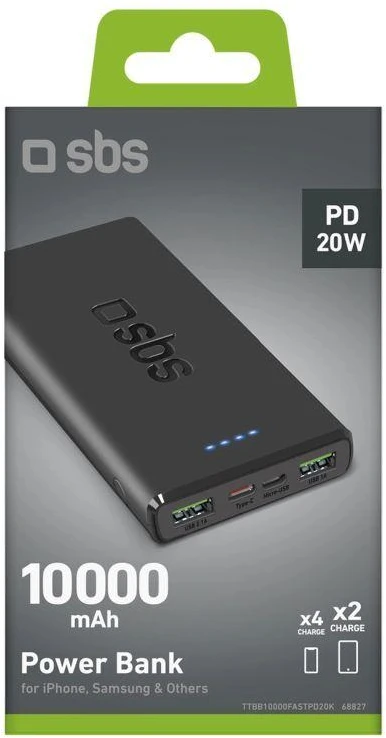 Išorinė baterija SBS TTBB10000FASTPD20K 10000 mAh 20W su maitinimo šaltiniu – juodas