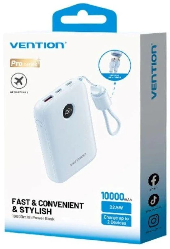 Vention 10000mAh Powerbank 2xUSB-C 1xUSB-A 22.5W, mėlynas