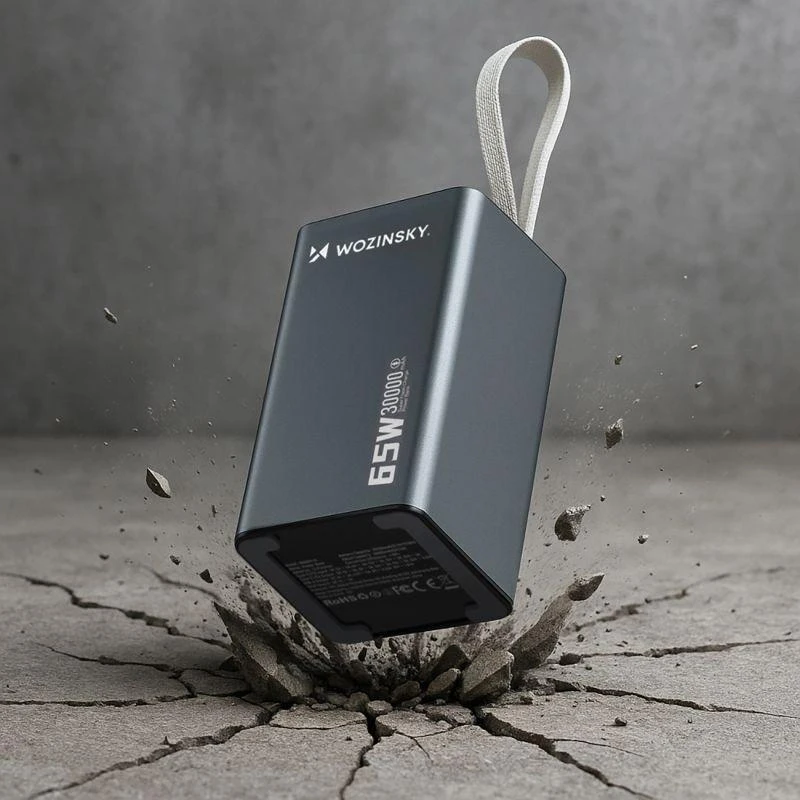 Powerbank Wozinsky K65+ 65W 30000mAh 2x USB-C, 1x USB-A 65W – pilka