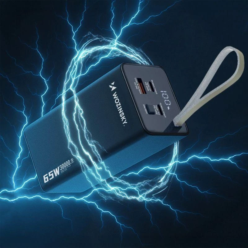 Powerbank Wozinsky K65+ 65W 30000mAh 2x USB-C, 1x USB-A 65W – pilka