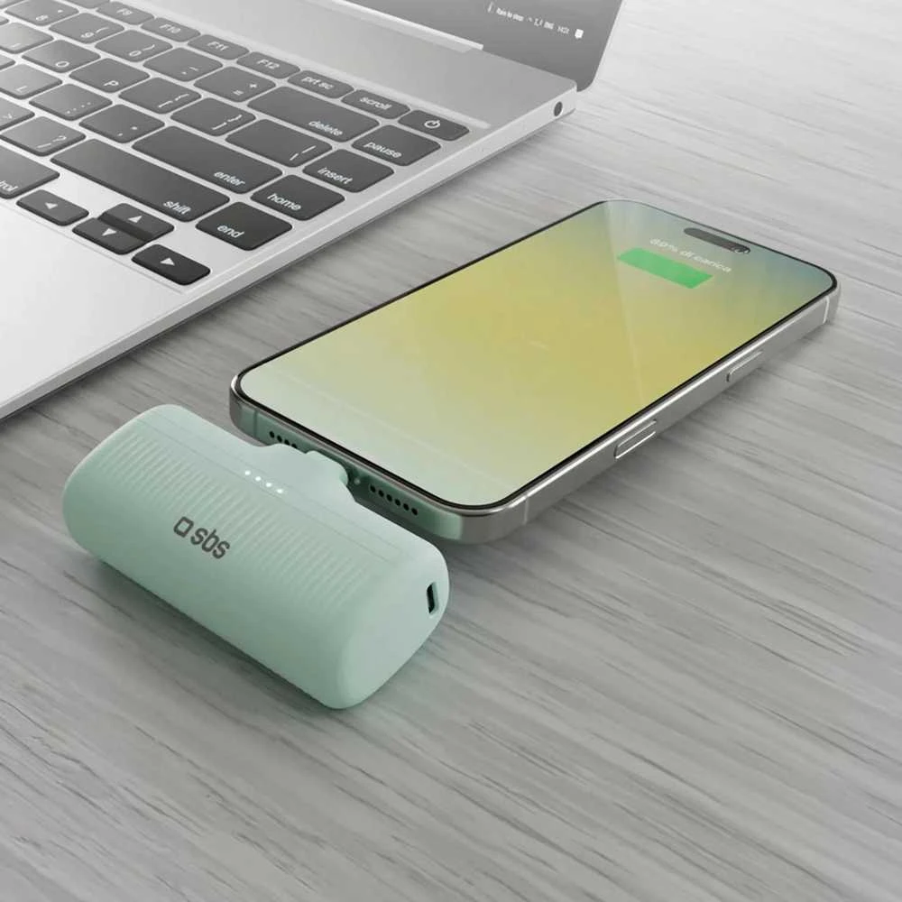 SBS EcoPower 5000 mAh 10W išorinė baterija su integruotu USB-C prievadu - Žalias