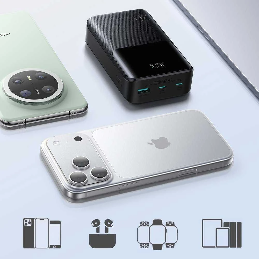Joyroom JR-QP192 Star Series Mini 20000mAh 22.5W Powerbank with Digital Ekranas - Juodas