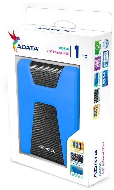 Kietasis išorinis diskas Adata HD650 1TB 2.5", USB 3.1 (suderinama su USB 2.0), Mėlynas