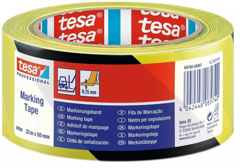 Taśma Tesa Lipni ženklinimo juosta, 50mm x 33m, geltona