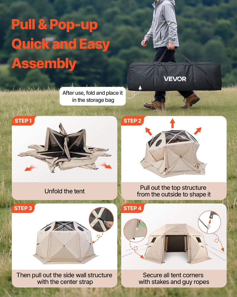 VEVOR Išskleidžiama sferinė pavėsinė 4.57 x 4.57 m