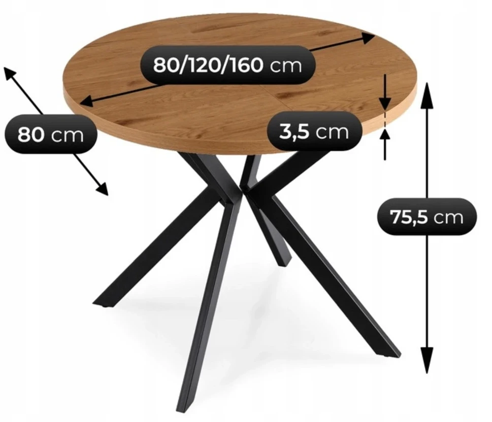 Išskleidžiamas stalas Dilan 80–160 cm, auksinis ąžuolas / juodas
