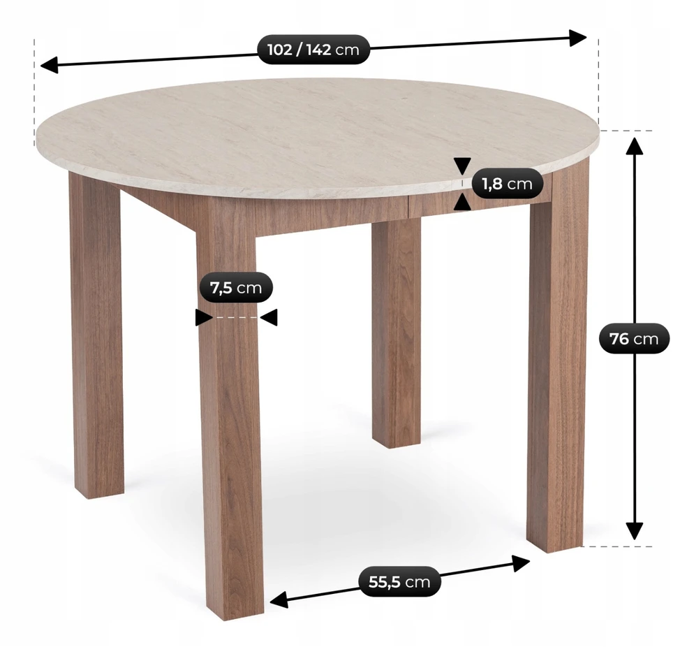 Išskleidžiamas valgomojo stalas HARRY 102–142 cm, travertino ir „Nicea“ riešuto spalvos