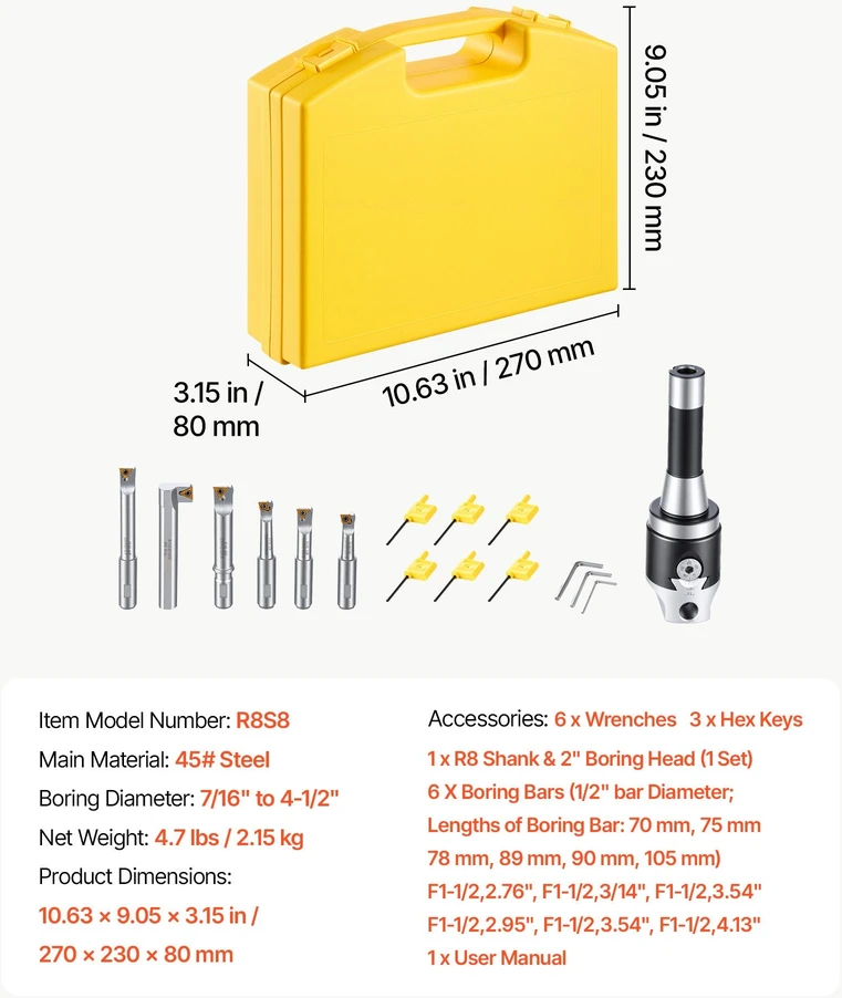 Ištekinimo galvutės rinkinys VEVOR R8S8, 11–114 mm