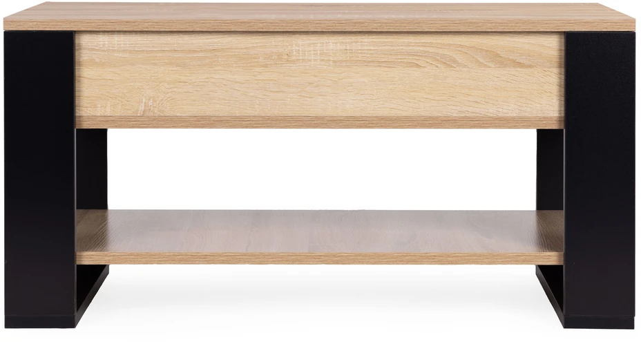 Kavos staliukas su pakeliamu išskleidžiamu stalviršiu 90 cm, daiktadėže, lentyna, Sonoma ąžuolas, ModernHome
