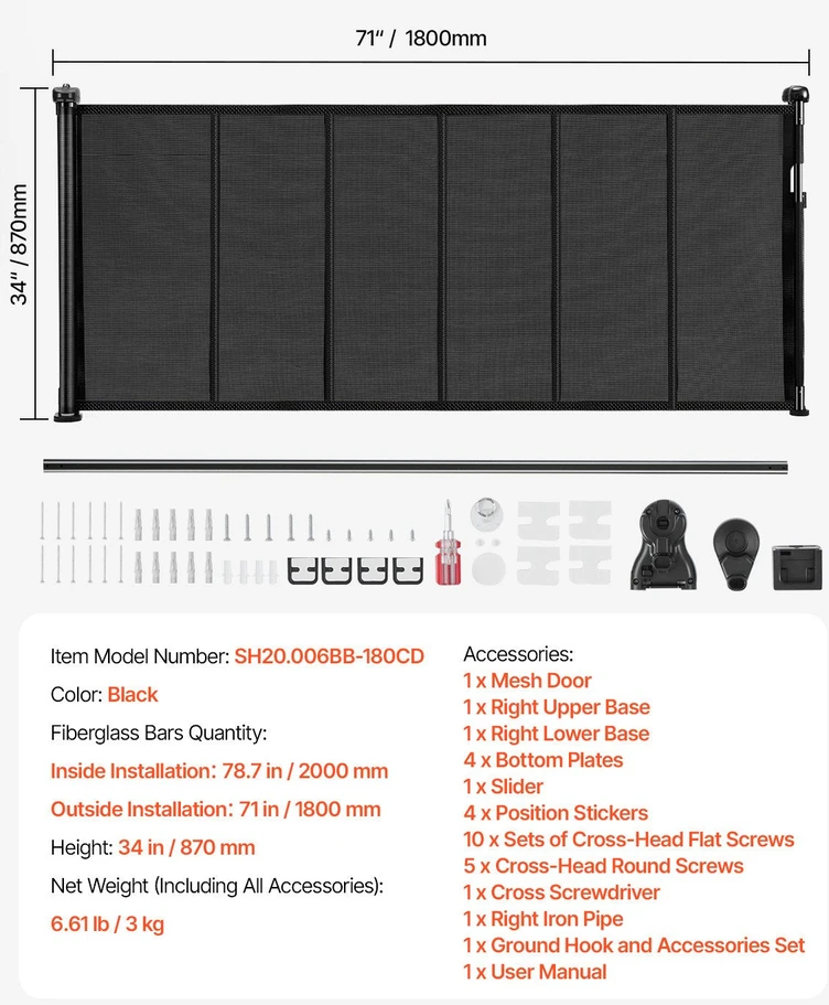 VEVOR Ištraukiamas apsauginis vartelis vaikams ir gyvūnams