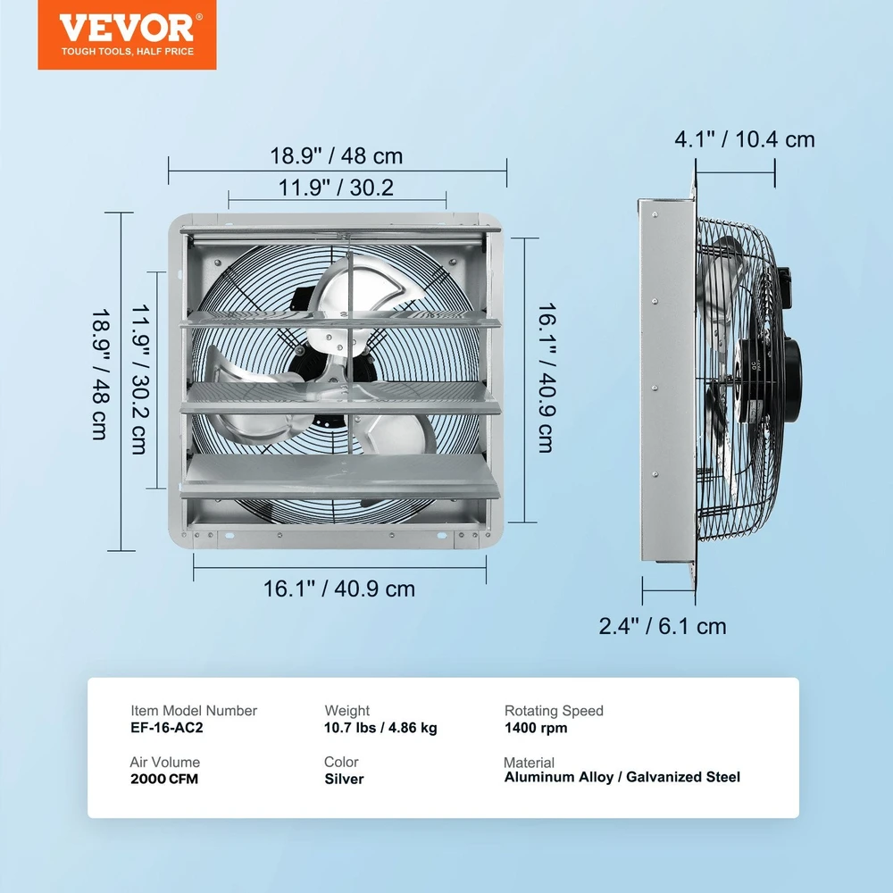 VEVOR 462 mm sieninis ištraukiamasis ventiliatorius