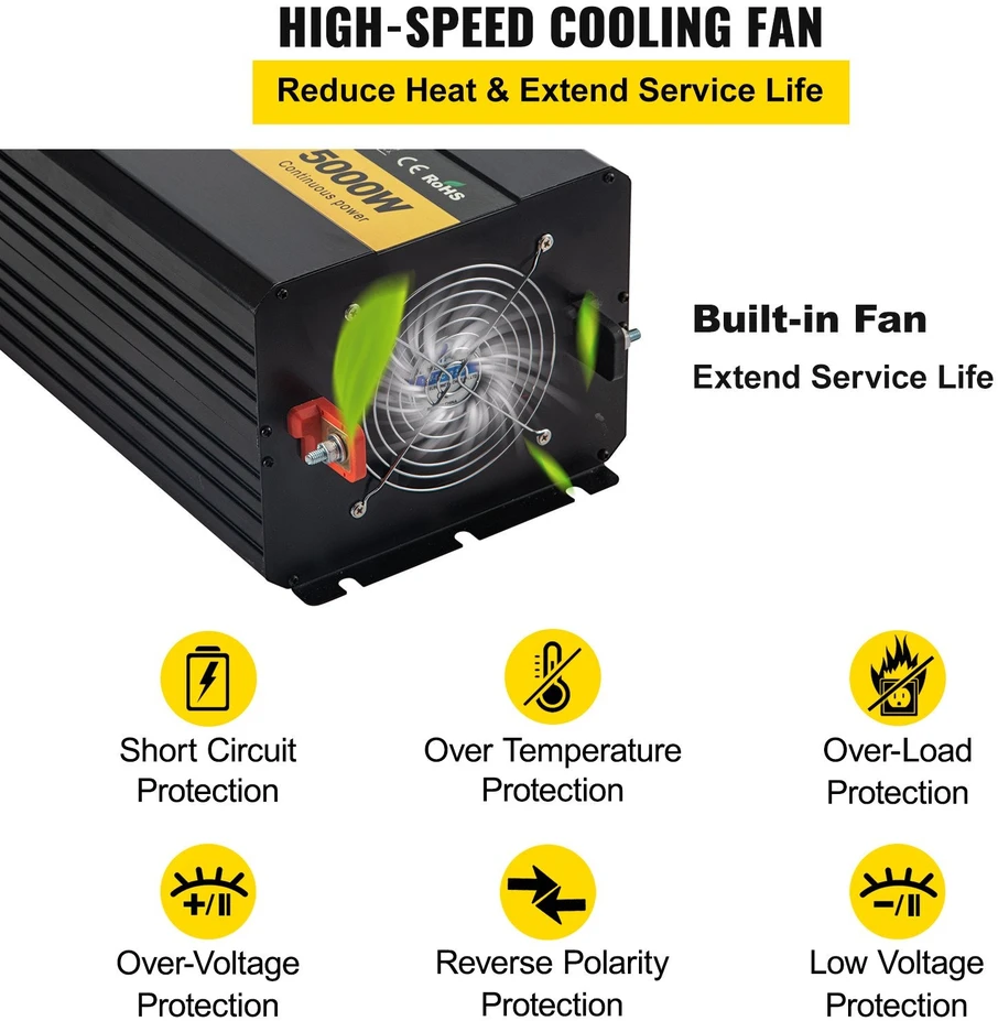 VEVOR Keitiklis 5000W 12V į 110V su LCD ekranu
