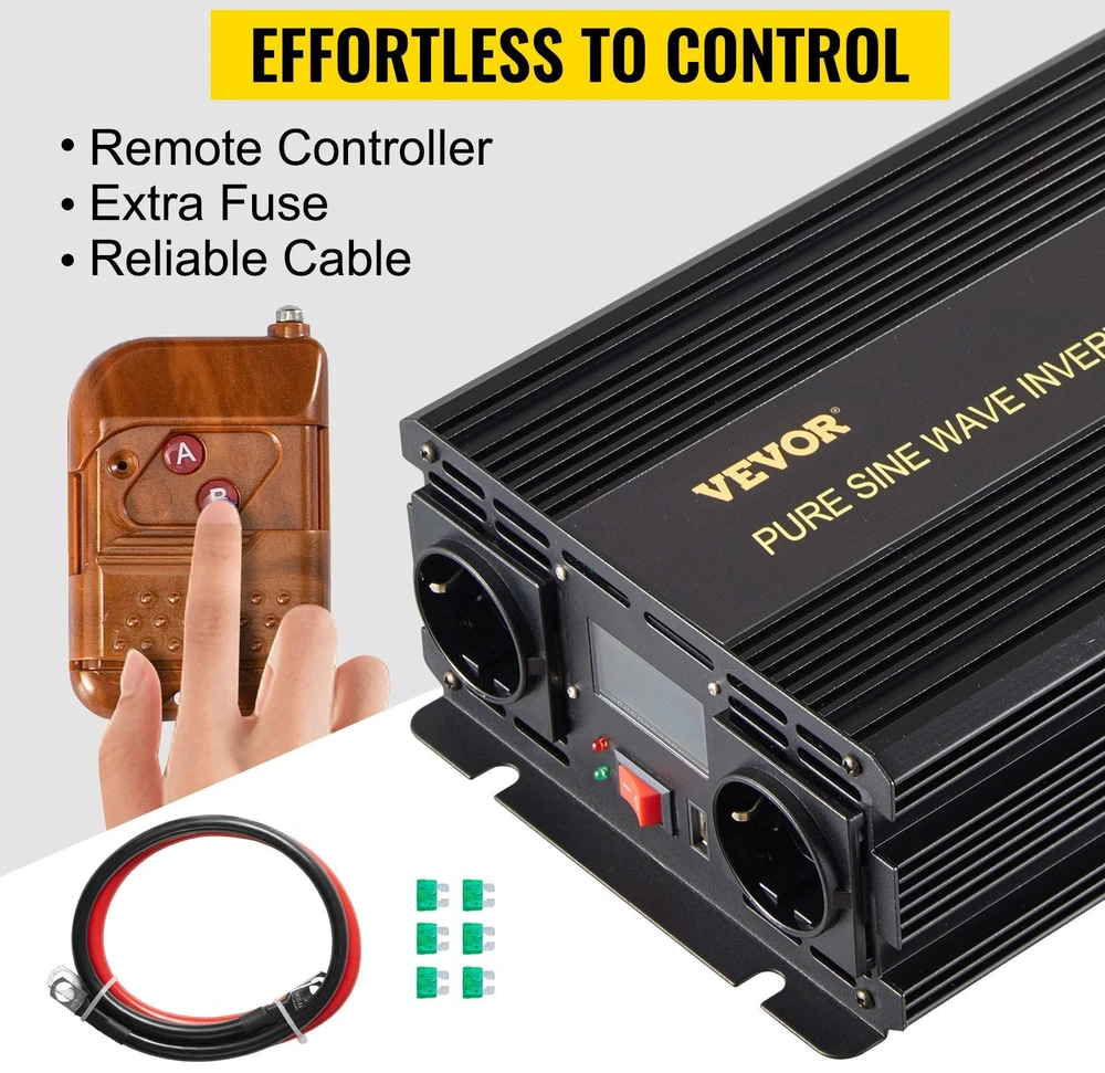 VEVOR Grynos sinusinės bangos keitiklis 2500W, USB