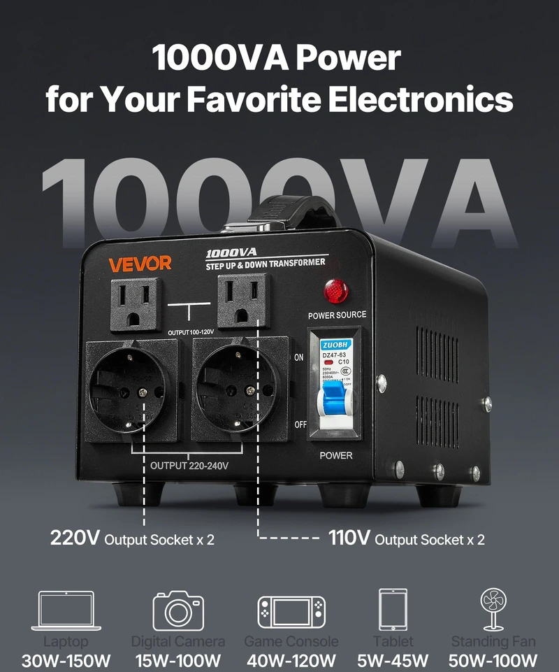VEVOR Įtampos keitiklis transformatorius 1000VA
