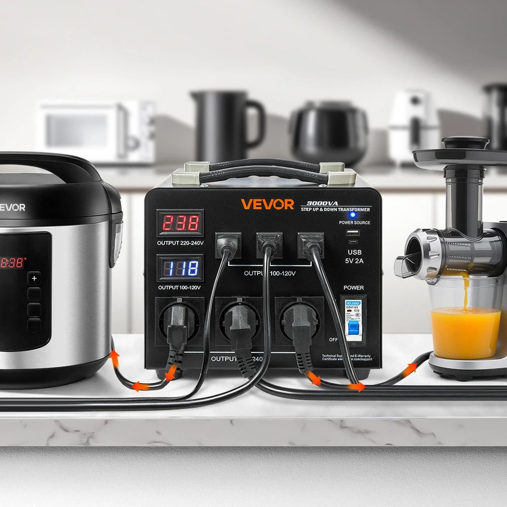 VEVOR 3000VA automatinis transformatorius su LCD ekranu