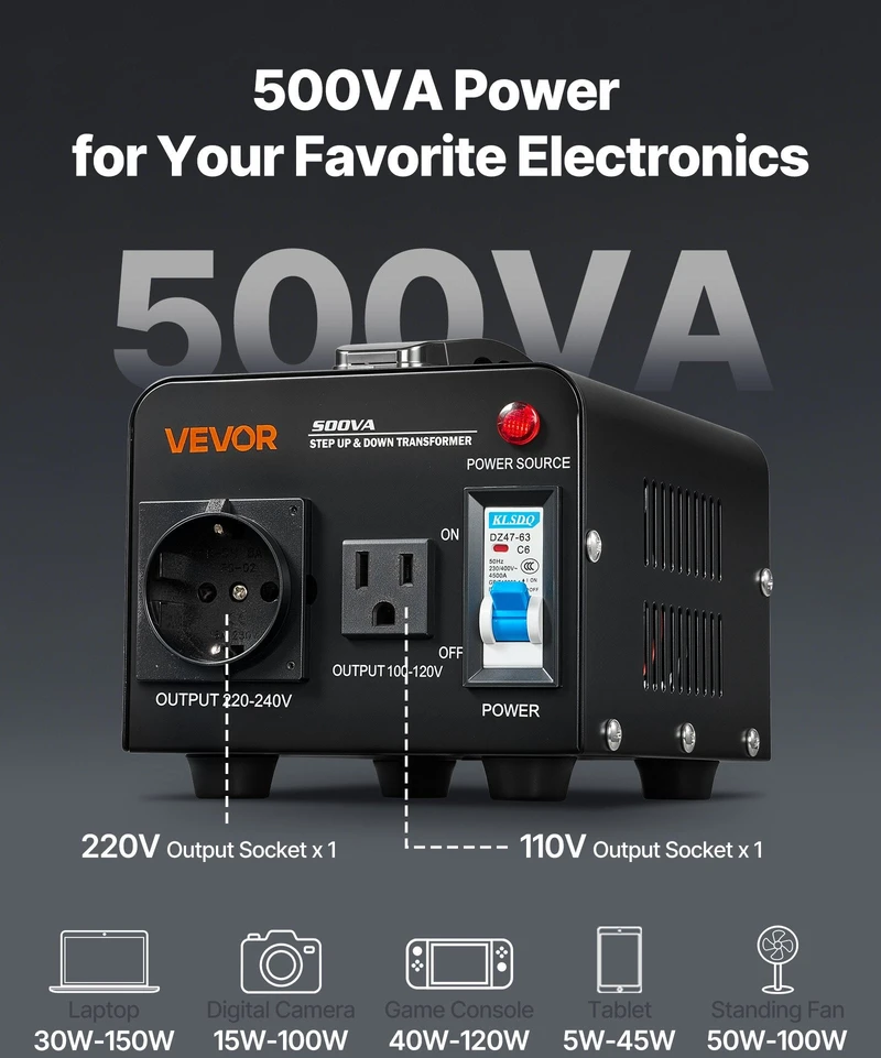 VEVOR Įtampos keitiklis transformatorius 500VA