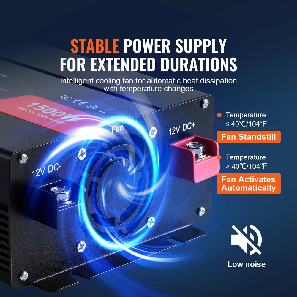 VEVOR Modifikuotas sinusinis keitiklis 1500W 12V į 230V