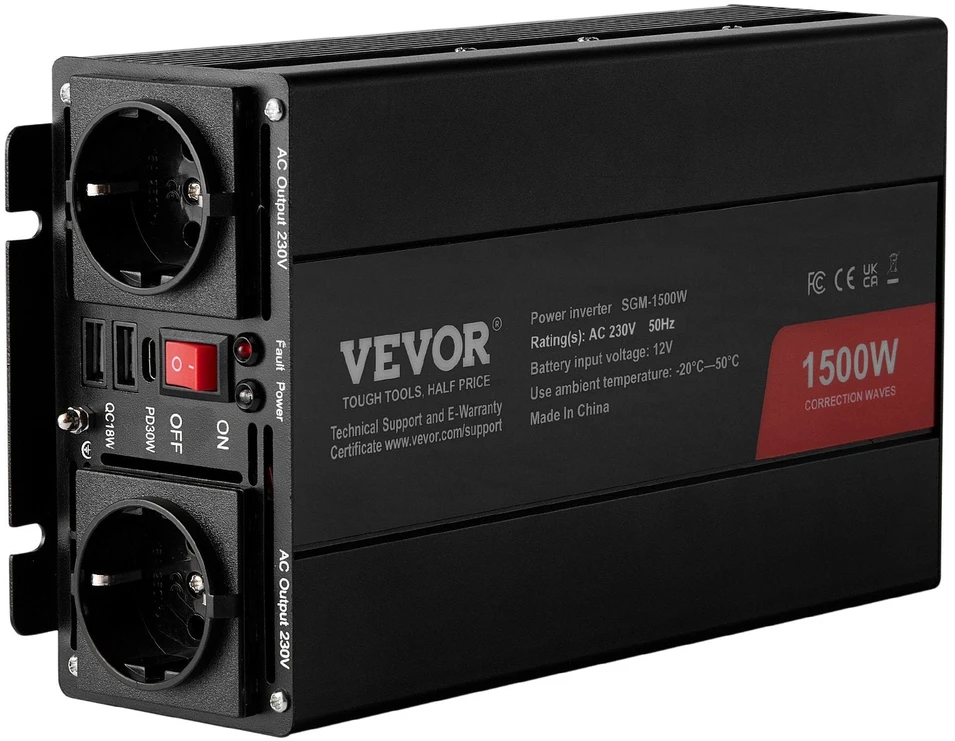 VEVOR Modifikuotas sinusinis keitiklis 1500W 12V į 230V