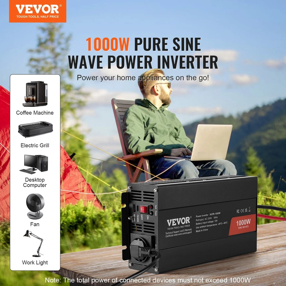 VEVOR 1000W grynasis sinusinės bangos inverteris