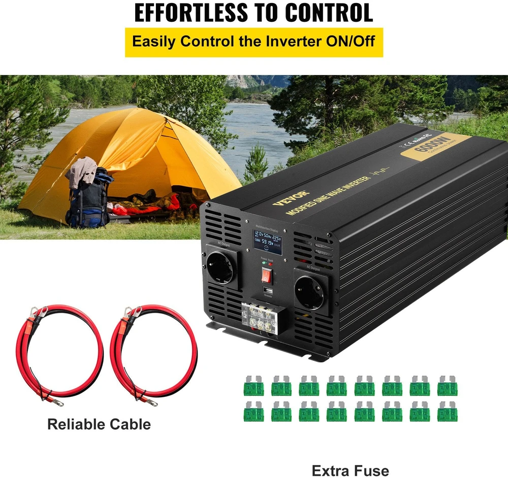 VEVOR Keitiklis 6000W 12V į 230V su LCD ekranu