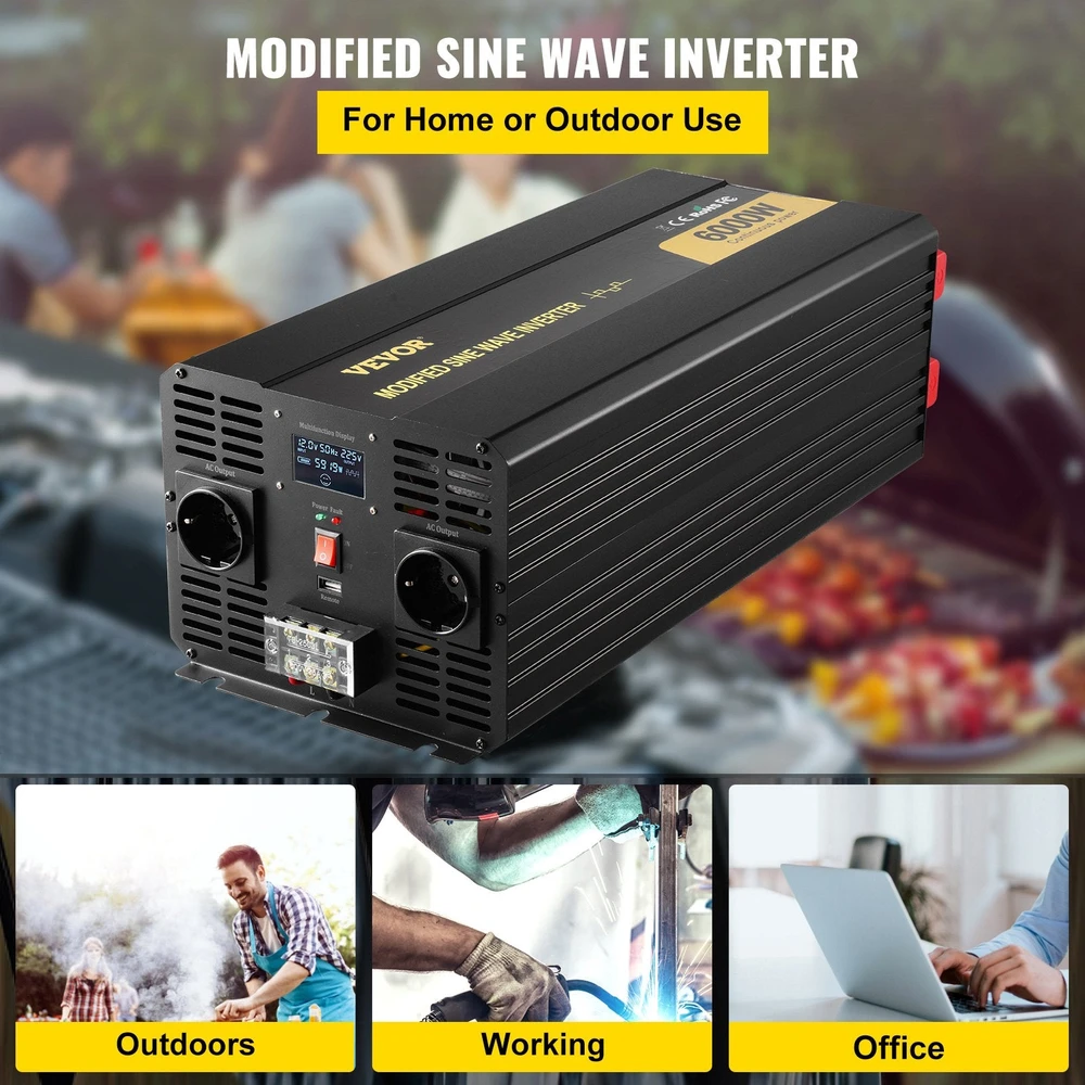 VEVOR Keitiklis 6000W 12V į 230V su LCD ekranu