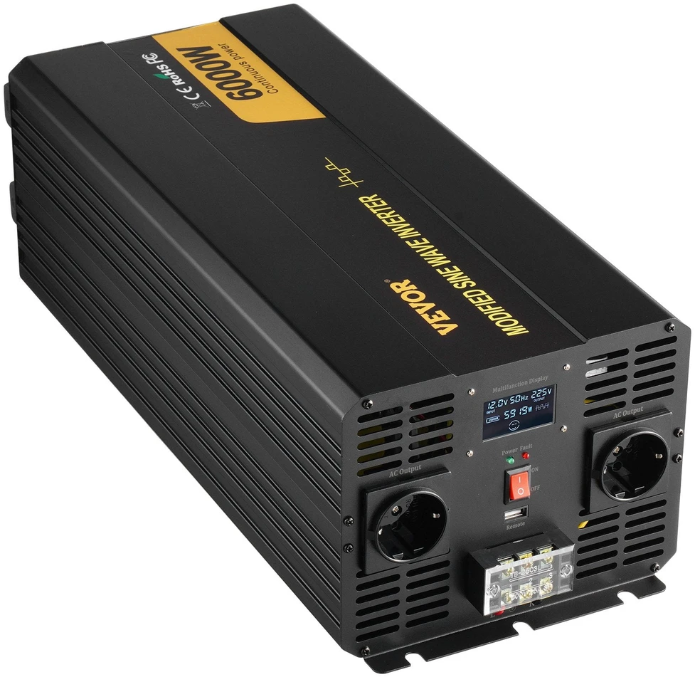 VEVOR Keitiklis 6000W 12V į 230V su LCD ekranu